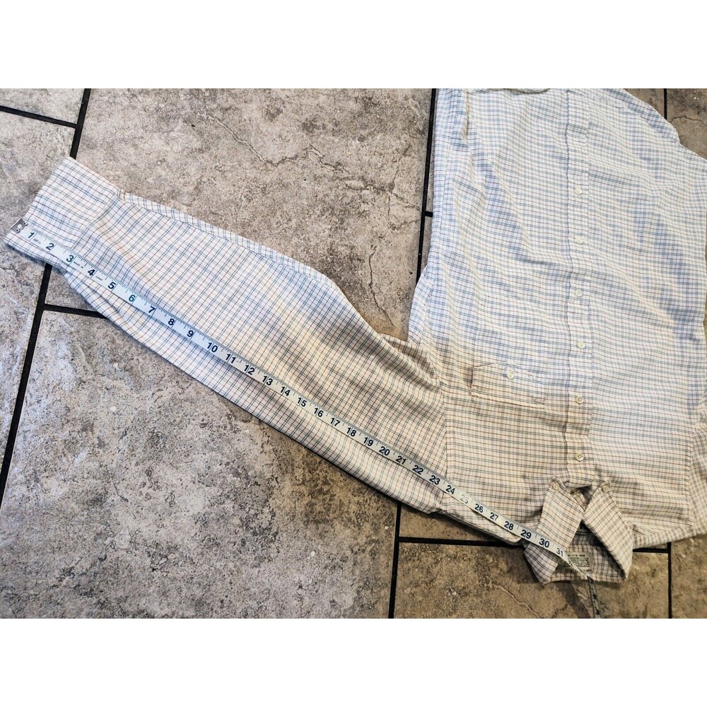Men's LL Bean Button-Down Shirt Size 15 1/2-34 Cream Purple Single Needle Check - Picture 2 of 11